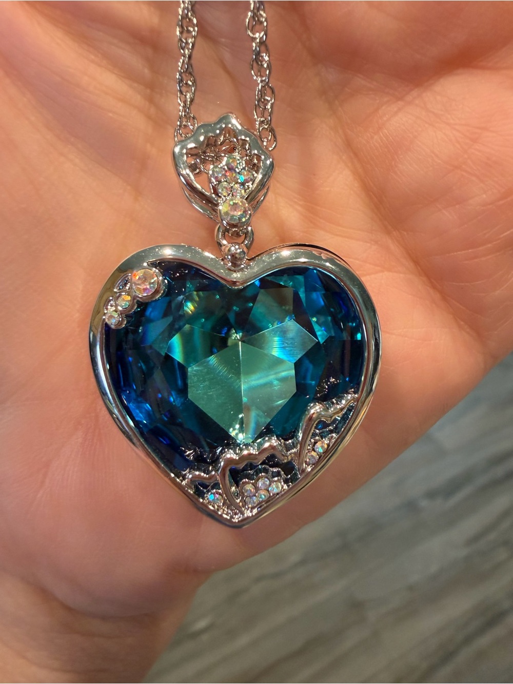 J.Nina Silver Heart Pendant Necklace with Swarovski Blue Crystal